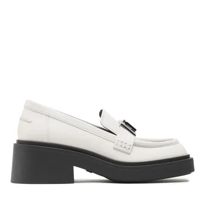 Furla White College Chunky Platform Metallic Buckle Leather Loafers