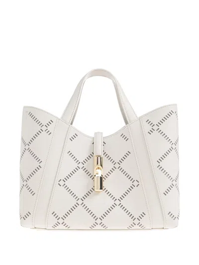 Furla White Geometric Perforation Top Handle Bag