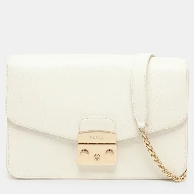 Pre-owned Furla White Leather Metropolis Shoulder Bag