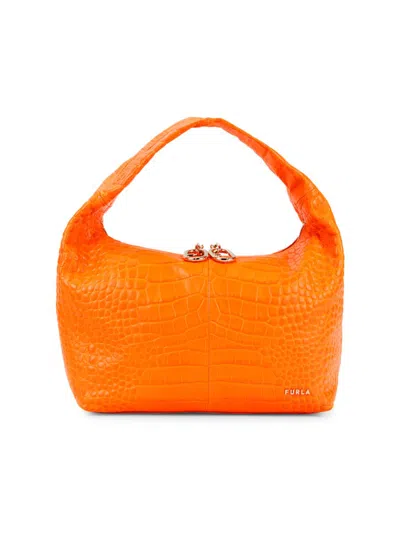 Furla Women's Croc Embossed Leather Hobo Bag In Orange