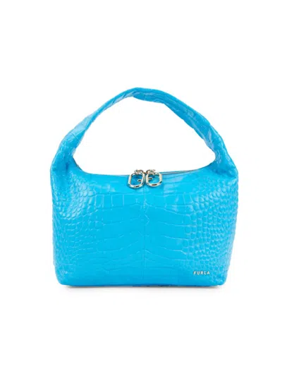 Furla Women's Embossed Leather Shoulder Bag In Ciano Blue