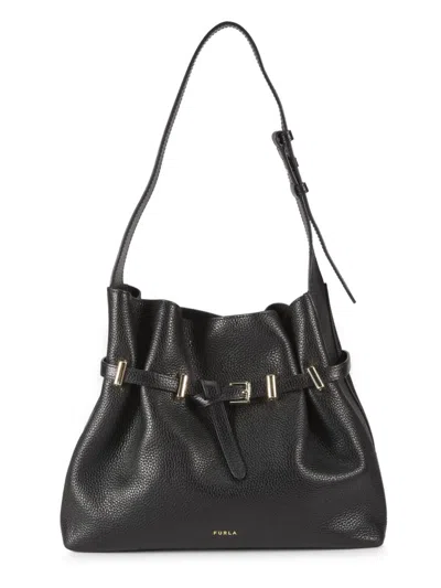 Furla Women's Logo Leather Hobo Bag In Black