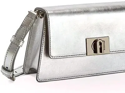 Furla Women's Zoe Leather Shoulder Handbag In Silver In White