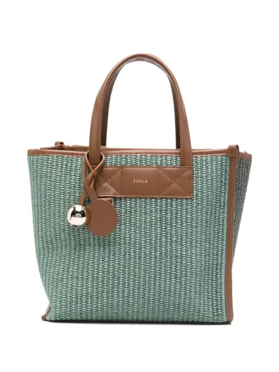 Furla Woven Top Handle Tote Bag In Green