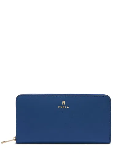 Furla Xl Camelia Zip-around Logo Wallet In Blue