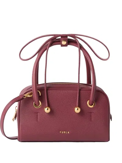 Furla Xl Dome Leather Cross Body Bag In Burgundy