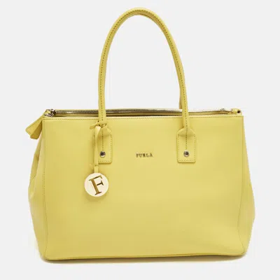 Pre-owned Furla Yellow Leather Large Linda Tote