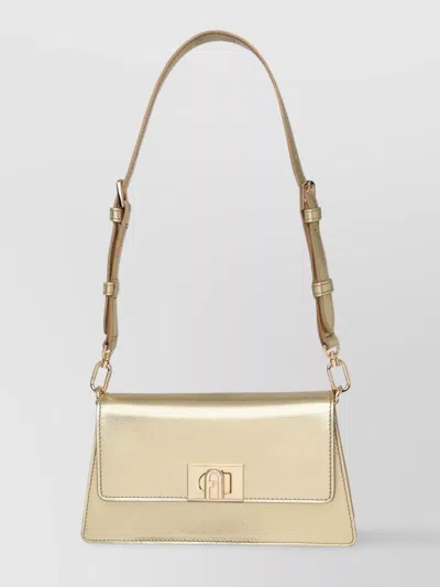 Furla Zoe Mini Crossbody Bag In Gold Leather In Neutrals