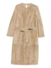 Furling By Giani Belted Single-breasted Sheepskin Coat In Neutral