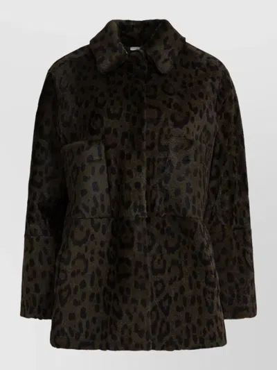 Furling By Giani Faux Fur Leopard Coat Long Sleeves In Black