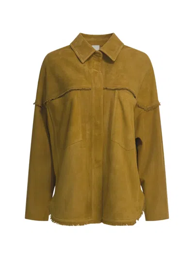 Furling By Giani Beige Goat Suede Jacket In Green