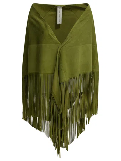 Furling By Giani Suede Texture Skirts Asymmetric Hem Fringe In Green
