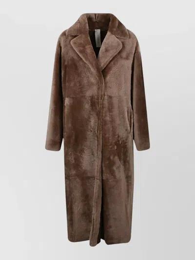 Furling By Giani Long Faux Fur Coat Notch Lapels In Brown