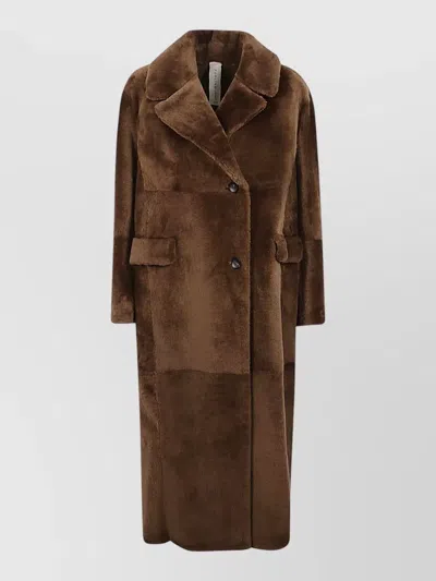 Furling By Giani Long Faux Fur Coat Notch Lapels In Brown
