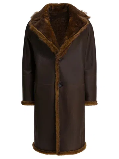Furling By Giani Reversible Long Coat In Merino Wool In Brown
