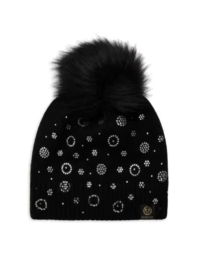 Furlux Women's Faux Fur Pom Cashmere Blend Beanie In Black