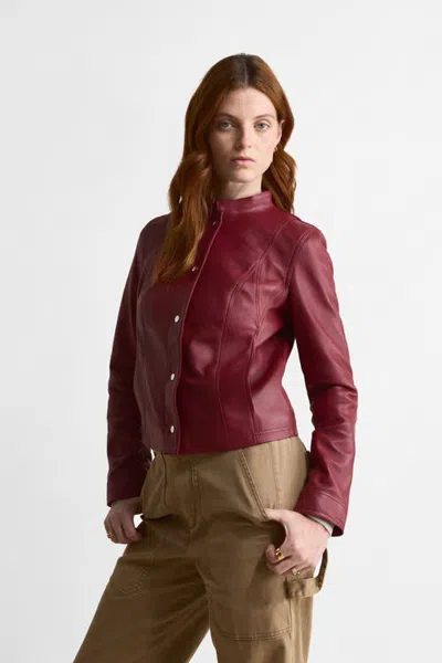 Furniq Uk Amelia Leather Jacket In Light Burgundy