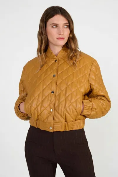 Furniq Uk Aveline Quilted Leather Jacket In Caramel