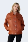 Furniq Uk Bobbie Leather Shirt Jacket In Brown