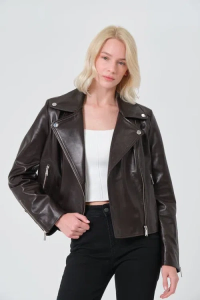 Furniq Uk Charlotte Leather Jacket In Brown