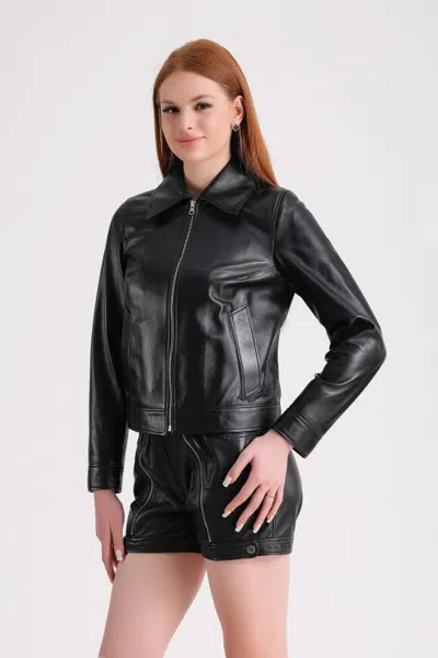 Furniq Uk Chloe Leather Jacket In Blue