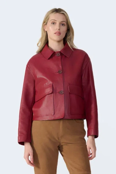 Furniq Uk Ella Leather Jacket In Burgundy