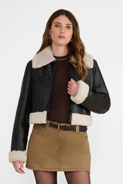 Furniq Uk Emery Shearling Flight Jacket In Dark Brown