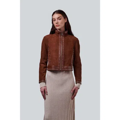 Furniq Uk Harper Suede Studded Jacket In Brown