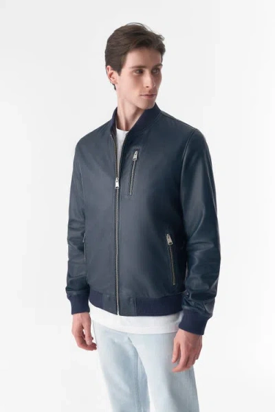 Furniq Uk Jasper Leather Jacket In Blue