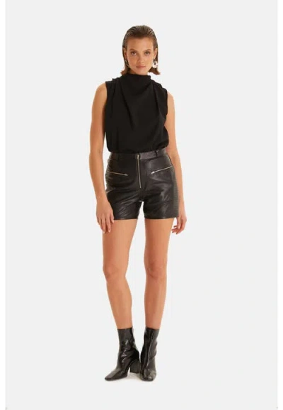 Furniq Uk Leather Fashion Short In Black