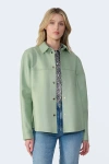 Furniq Uk Llc Frankie Leather Shirt Jacket In Green