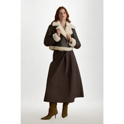 Furniq Uk Llc Leather Shearling Jacket In Brown