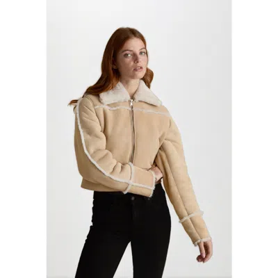 Furniq Uk Llc Suede Shearling Jacket In Sand