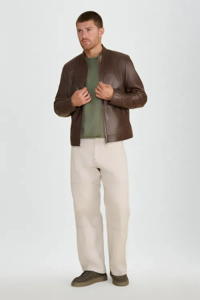Furniq Uk Otis Racer Leather Jacket In Brown