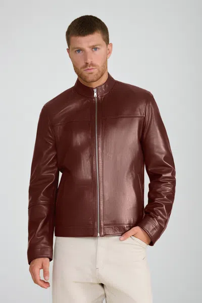 Furniq Uk Otis Racer Leather Jacket In Burgundy