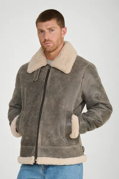 Furniq Uk Rupert Shearling Aviator Jacket In Gray