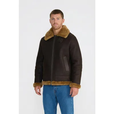 Furniq Uk Rupert Suede Shearling Aviator Jacket In Brown