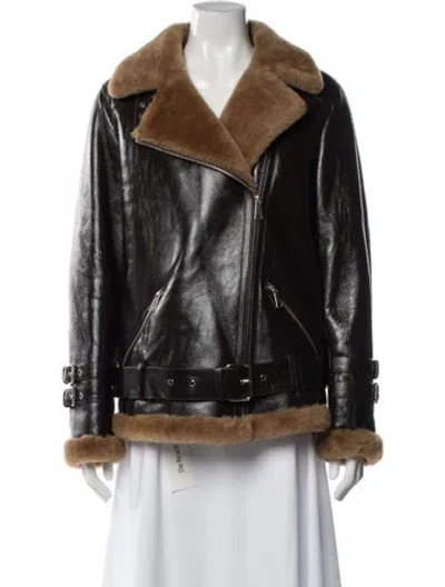 Pre-owned Furniq Uk Shearling Biker Jacket W/ Tags In Black