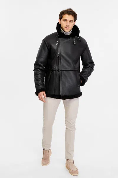 Furniq Uk Shearling Coat In Black