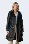 Furniq Uk Soho Leather Trench Coat In Black