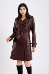 Furniq Uk Soho Leather Trench Coat In Burgundy