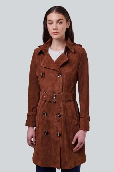 Furniq Uk Soho Suede Trench Coat In Brown