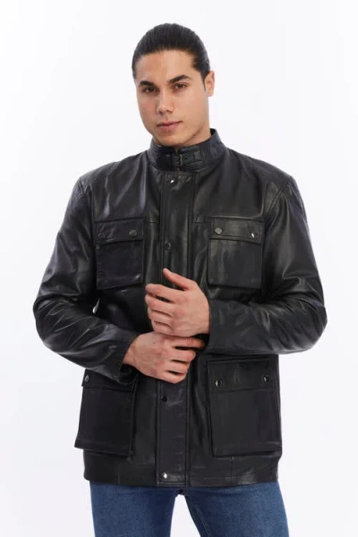 Furniq Uk Utility Leather Jacket In Black