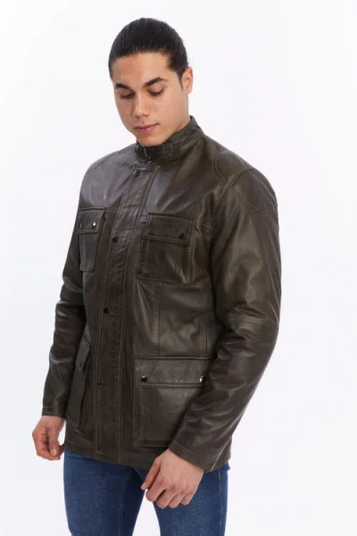 Furniq Uk Utility Leather Jacket In Brown