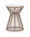 Furniture Biscayne 18" Wood With Travertine Top Round Rope End Table In Malabar With Alabaster Fronts