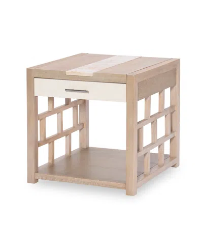 Furniture Biscayne 24" Wood With Travertine Insert Square End Table In Malabar With Alabaster Fronts