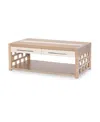 Furniture Biscayne 48" Wood With Travertine Insert Rectangle Cocktail Table In Malabar With Alabaster Fronts