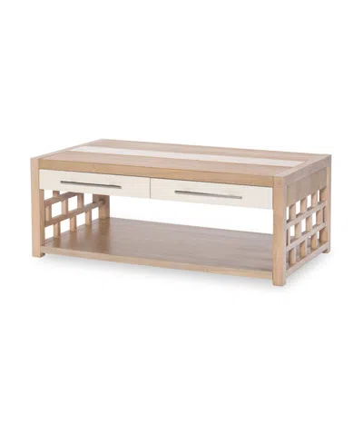 Furniture Biscayne 48" Wood With Travertine Insert Rectangle Cocktail Table In Malabar With Alabaster Fronts