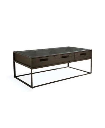 Furniture Wood Three-drawer Coffee Table In Double Fudge Brown