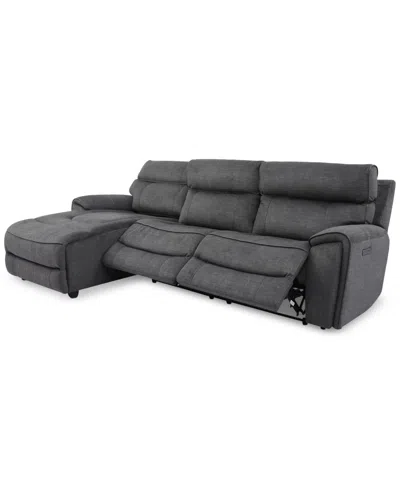 Furniture Hutchenson 3-pc. Fabric Chaise Sectional With 2 Power Recliners And Power Headrests In Charcoal Moss